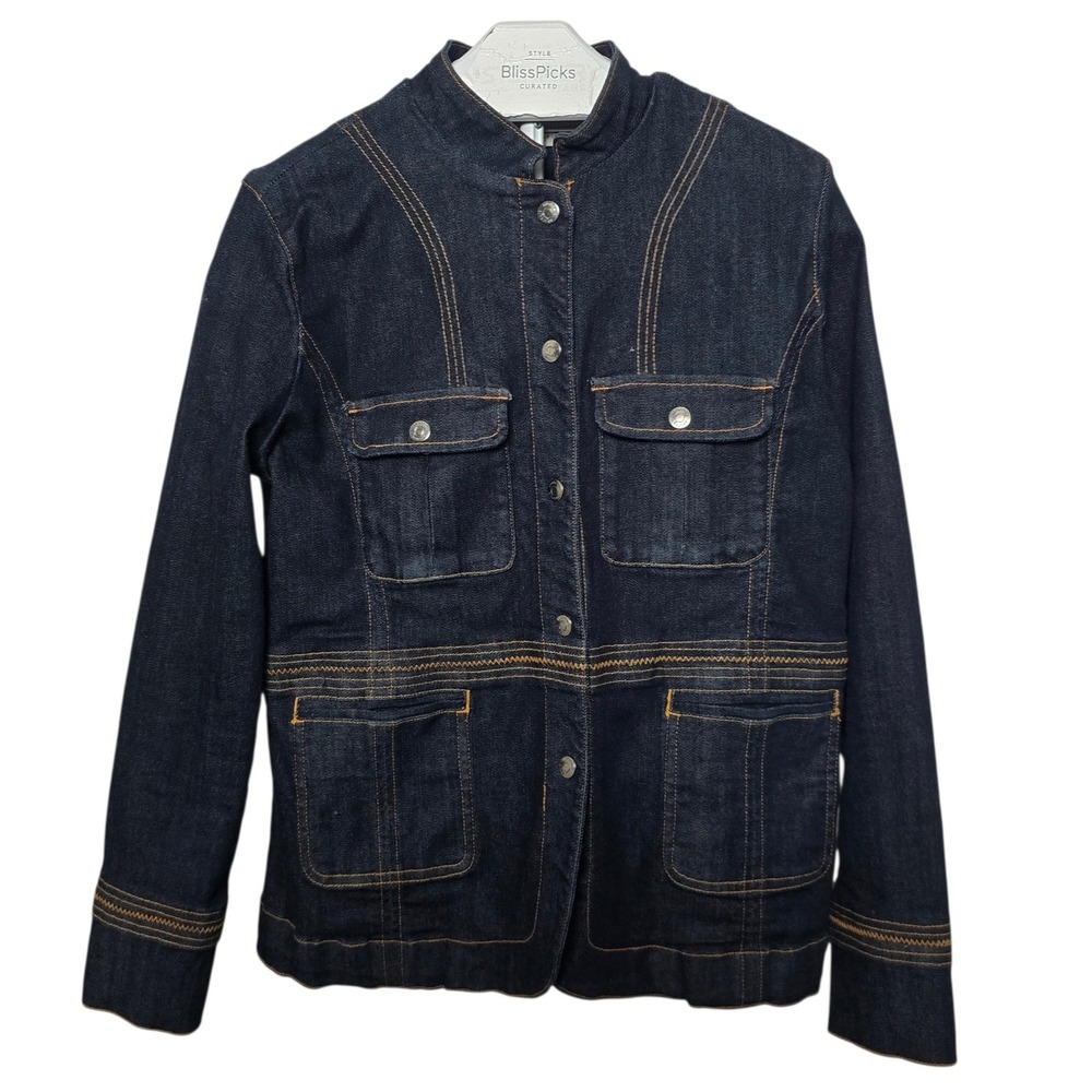 Anatomieâ Dark Indigo Denim Jacket M Luxury Travel Snap Button Contrast Stitch